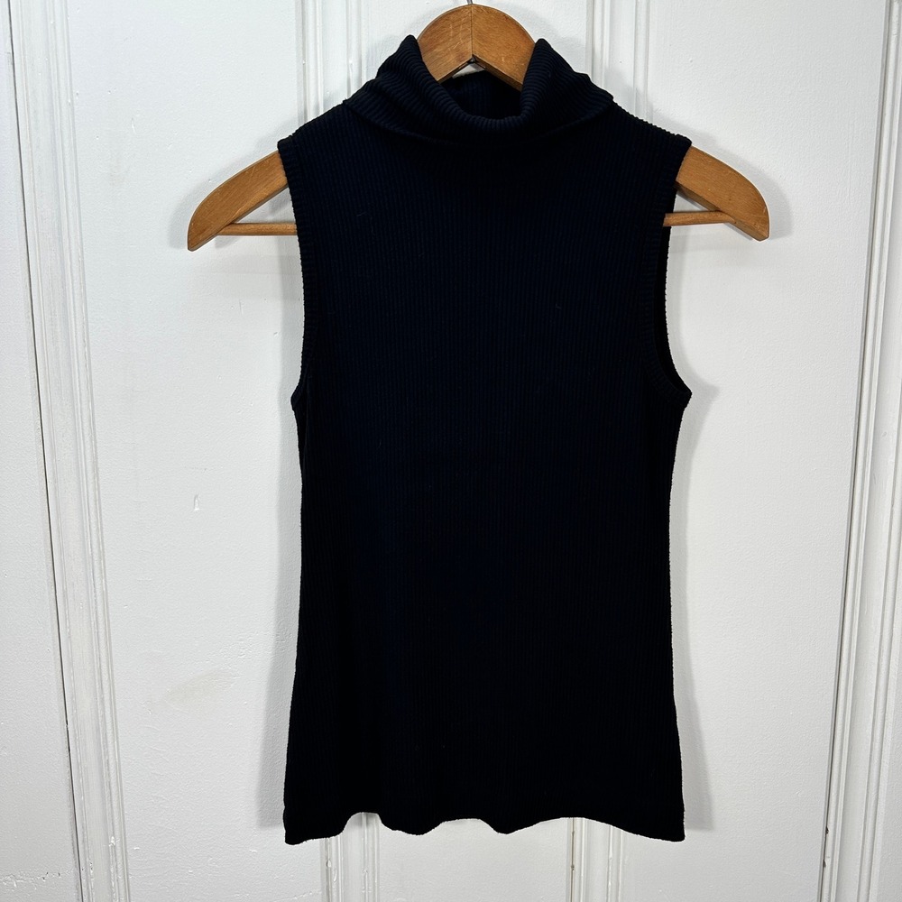 Sleeveless Turtleneck Womens XS Black Excellent Ribbed Knit Viscose